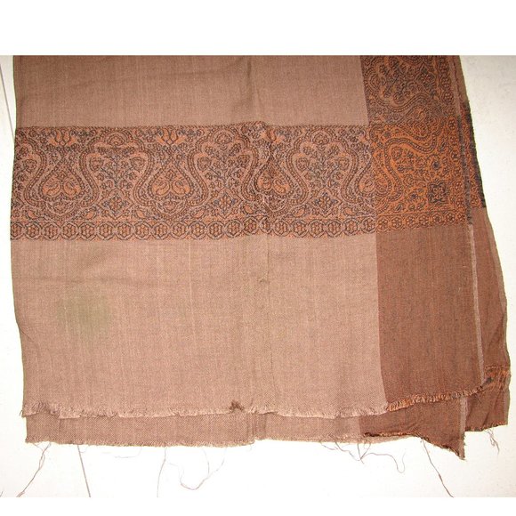 Afghani brown 100% wool patoo dupatta shawl black border embroidery all sides - Picture 6 of 6